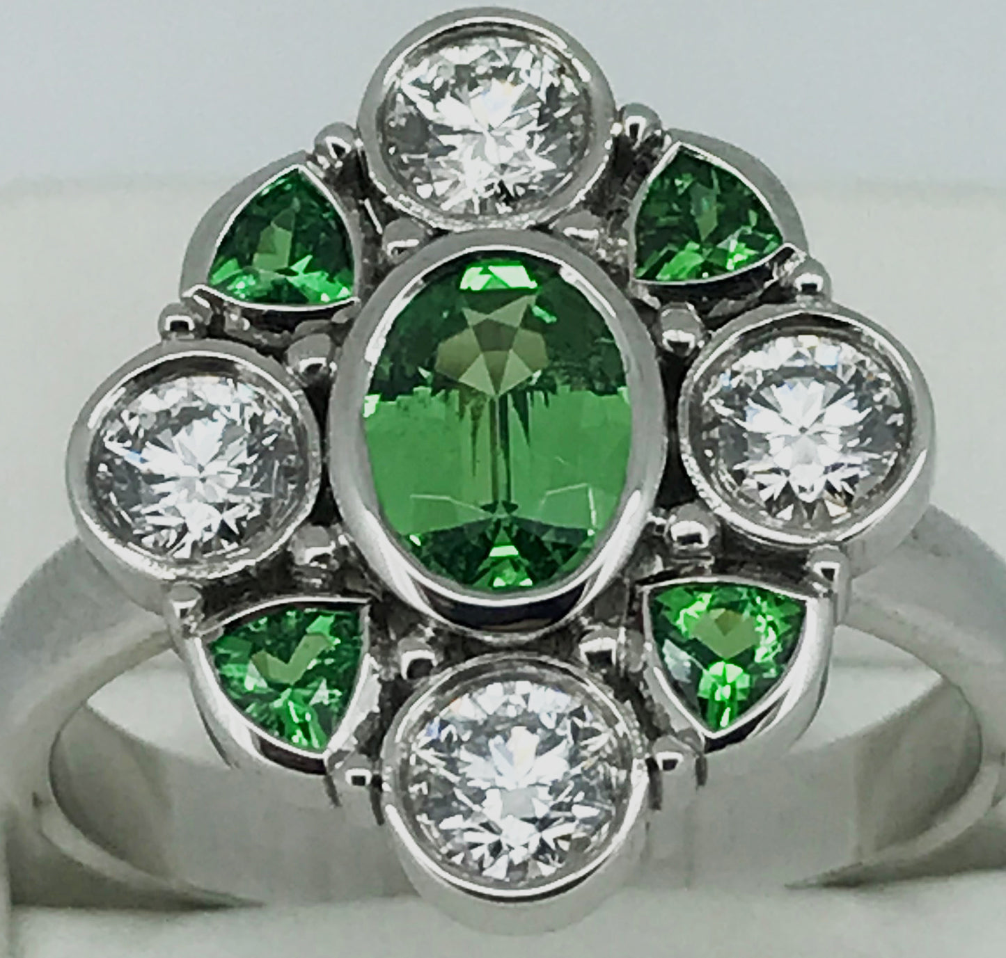 paddy b Tsavorite Garnet and diamond 18ct gold dress ring.