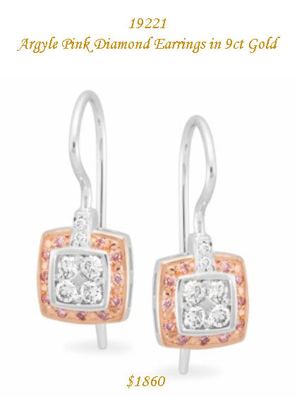 Argyle Pink Diamond Hook Earrings in 9ct Gold.