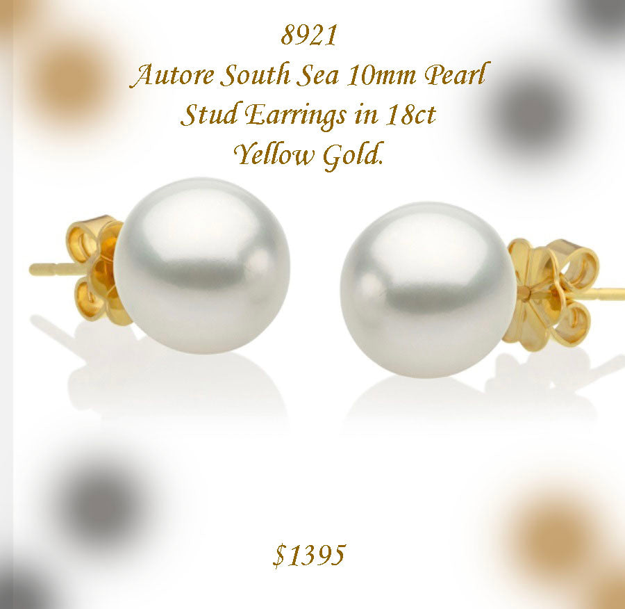 Autore 10mm Australian South Sea Pearl earrings in 18ct gold.