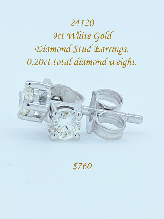Diamond solitaire 9ct white gold stud earrings