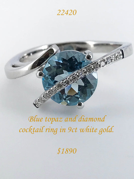 Topaz and diamond cocktail ring in 9ct white gold.